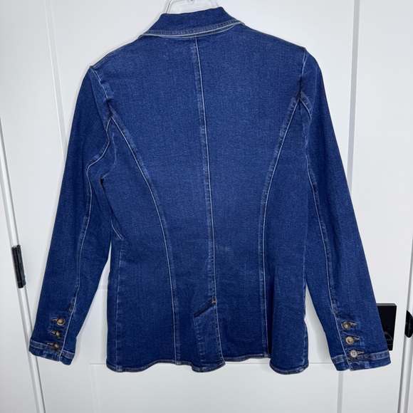 Evereve Fitted Jean Jacket Blazer Women's Denim 1 Button Shoulder Pads XS NWOT - Picture 10 of 10